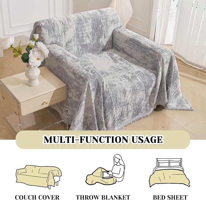 MEETSKY Small Couch Cover Oversized Chair Cover Washable, Chenille Soft Throws Cover for Single Sofa, Abstract Geometric Sofa Slipcover Multi-Use Furniture Protector for Dogs, 71" x 91", Light Grey - Image 6