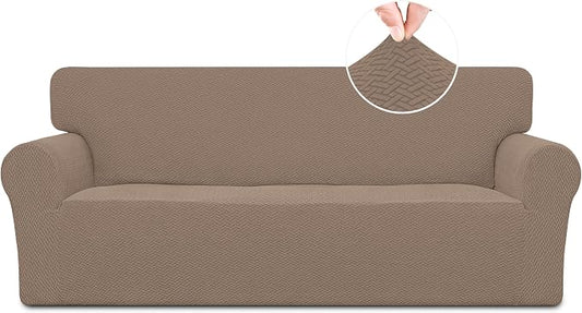 Easy-Going Stretch Jacquard Couch Cover, 1-Piece Soft Sofa Cover, Sofa Slipcover with Anti-Slip Foams, Washable Furniture Protector for Kids, Pets (Sofa, Camel) by Easy-Going