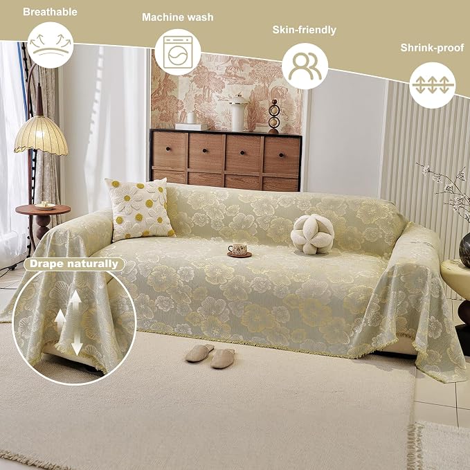 ROOMLIFE Boho Couch Covers for Sofa Washable for 2 Cushion Couch Chenille | Furniture Protector Sofa Couch Cover for Dogs, Soft Breathable Sofa Slipcover, Couch Throw Blankets with Tassels 71''X118'' - Image 2