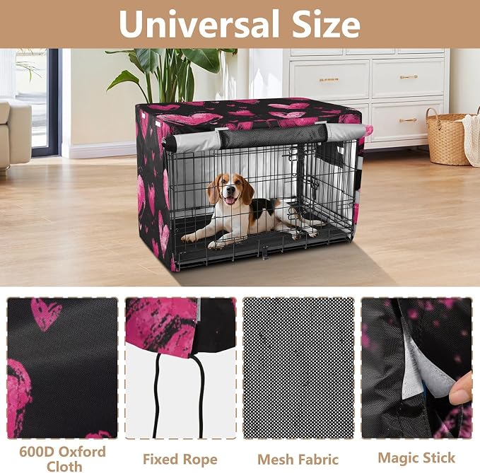 Dog Crate Cover Kennel Cover for Dog Cages Breathable for Wire Cage Indoor Outdoor Brush Stroke Valentine Hearts - Image 4