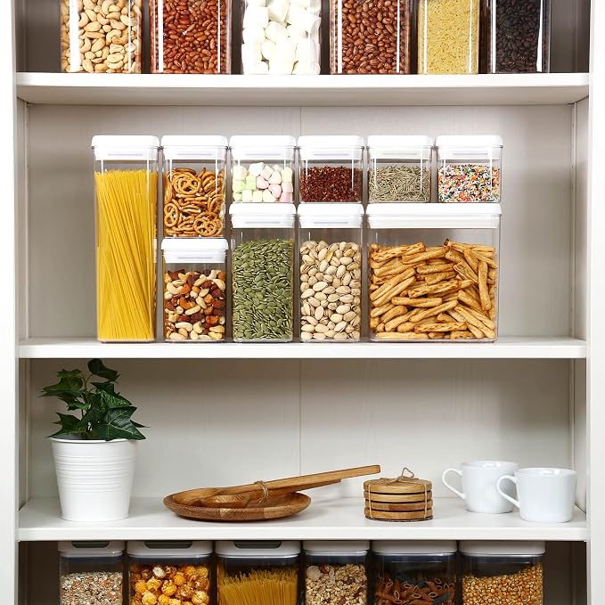 Felli Flip Tite Storage Container with 4 Inch Lid SQUARE & RECTANGLE, Air Tight Ring Seal Top Clear Acrylic Canister Jar, Spice Pasta Cereal Snack Pantry Organizer, Gift Set for Women (10pk, Variety) - Image 2