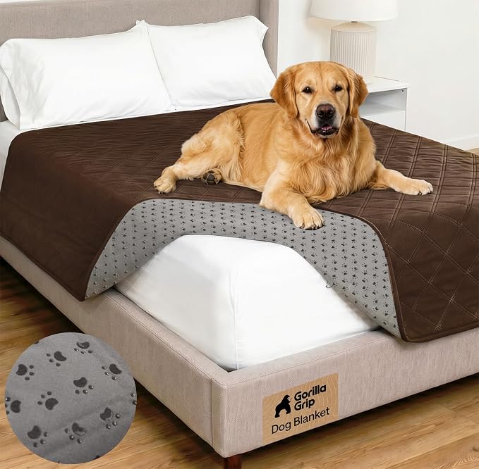 GORILLA GRIP® Waterproof Dog Blanket, 82x68, Leakproof Couch Cover for Dogs, Silicone Grip Backing, Protects Sofa, Sectional, Bed, Crate, Car & RV, Tear-Resistant Washable Senior Pet Blanket, Brown by Unknown