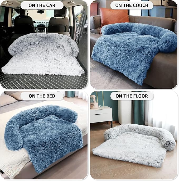 GGIB Calming Dog Bed Fluffy Plush Dog Mat for Furniture Protector with Removable Washable Cover for Large Medium Small Dogs and Cats (Medium, Navy) - Image 6