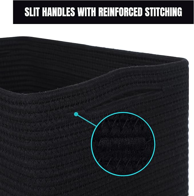 MINTWOOD Design 3-Pack 11x11 Inch Cube Storage Bin, Woven Organizer, Closet Cute Square Bins, Decorative Classroom Bathroom Pantry and Shelf Baskets, Full Black (MD-196) - Image 8