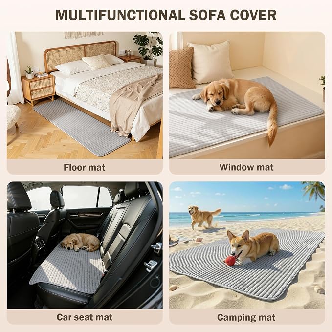 MEETSKY 100% Waterproof Couch Cover for Sectional Sofa, 2 Pieces Washable Non Slip Couch Covers for 2 Cushion L Shape, Sofa Slipcover Furniture Protector for Dogs, Light Grey, Large, 35"x63"+35"x63" - Image 9