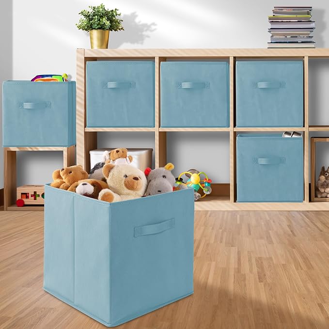 Casafield Set of 12 Collapsible Fabric Cube Storage Bins, Baby Blue - 13" Foldable Cloth Baskets for Shelves, Cubby Organizers & More - Image 5