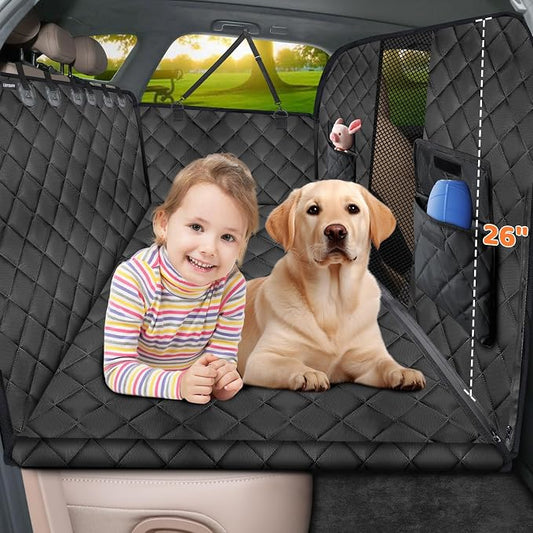 URPOWER Back Seat Extender for Dogs, Large Hard Bottom Dog Car Seat Cover | Supports 550 lbs, Stable 3-Panel Hard Bottom, Added High-Density Foam for Comfort, Waterproof 900D Oxford, 45% More Space by URPOWER