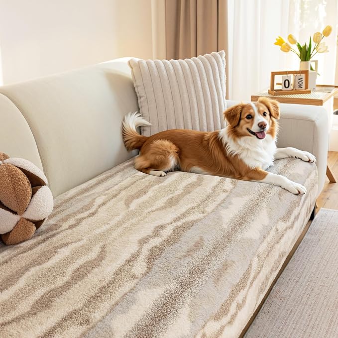 MYSKY HOME Couch Cover for Dogs Washable Sectional Sofa Cover for 3 Cushion Couch Sofa Furniture Protector Non-Slip L Shaped Stripe Patterned Slipcovers for Pets, 35" x 82" 1 Pack by MYSKYHOME