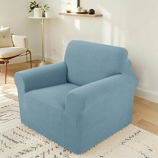 Stretch Recliner Chair Cover for Armchair, Small, Steel Blue | Chair Covers For Living Room, Furniture Protector With Non Skid Foam, Elastic Bottom, Slipcovers For Kids, Dogs by LuxshareHome