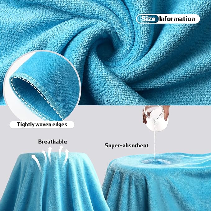 Mixweer 6 Pcs Oversized Bath Towels, 40 x 80 Inch Giant Microfiber Jumbo Bath Sheets Soft Bathroom Microfiber Quick Dry Absorbent Shower Towels for Spa Camping Beach(Lake Blue) - Image 4