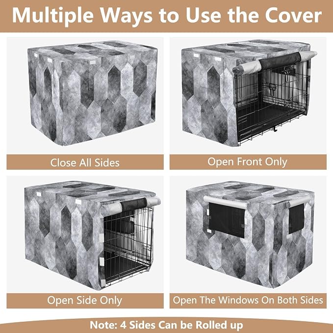 Dog Crate Cover Kennel Cover for Dog Cages Breathable for Wire Cage Indoor Outdoor Gray Diamond Marble Texture Pattern - Image 5
