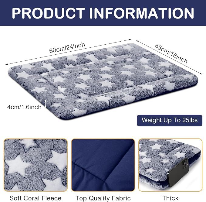 VitalCozy 4 Pcs Dog Crate Pads, Ultra Soft Warm Washable Anti-Slip Kennel Bed Mat for Pets, Reversible, Replaceable, Cage Liner for Small Medium Large Dogs and Cats(18 x 24 x 1.6 Inch,Star,Blue) - Image 2