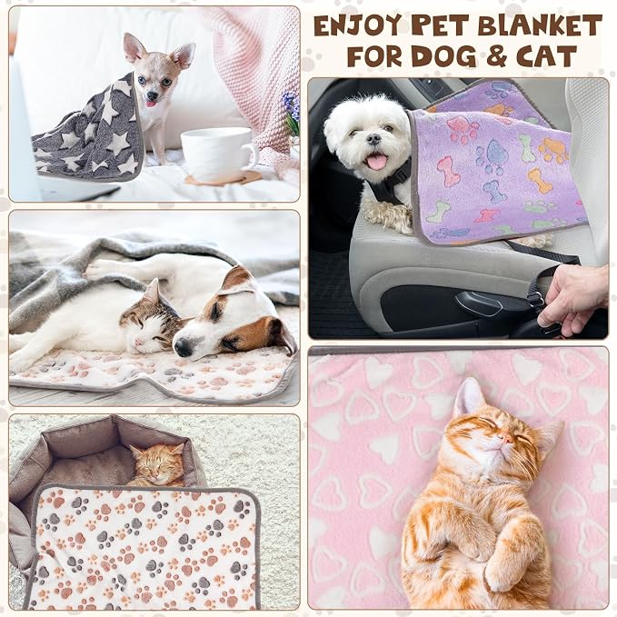 Chumia 40 Pcs Dog Blankets Soft Fluffy Fleece Washable Puppy Sleep Blankets Small Mat for Pets Throw Warm Bed Mat for Dog Puppy Cat (Grey,Heart,Star,Paw,Bone) - Image 5