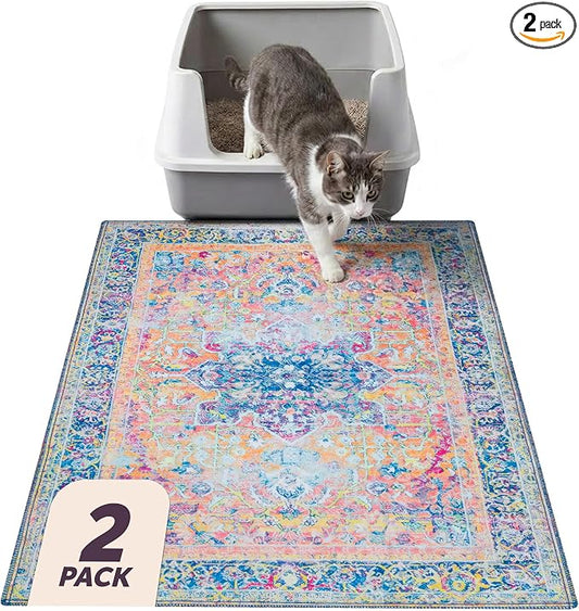Lovewag Cat Litter Mat, Litter Box Mat, Marmalade Sunshine, 28x41, 2 Pack | Washable litter mat cover, kitty litter mat & cat mat for litter box, litter trapping mat, prevents tracking, multi-cat by Lovewag