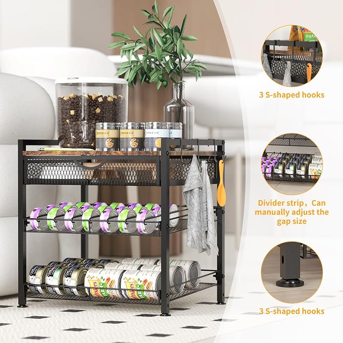 Cat Food Organizer，2 Floors Bring Drawer Storage Rack, Manually Adjust The Gap Size，Store Suitable Can Sizes Container，Automatic Slip Design，Suitable For Pet Food Canned Food Dispenser - Image 6