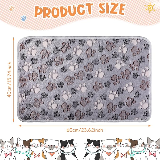 Tatuo 4 Pack Fleece Dog Blankets for Puppy Cats Multi-Size Sleep Mat for Pet Guinea Pig Soft Washable Warm Crate Bed Puppy Teething Toys Print Pattern Blanket Indoor(Gray,24 x 16 Inch,Paw) - Image 2