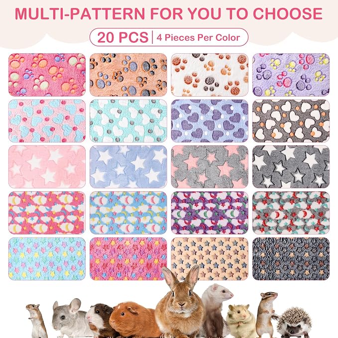 Newwiee 20 Pcs Waterproof Small Pet Fleece Blanket Bulk Washable Small Animal Cage Bedding Guinea Pig Puppy Dog Cat Pee Pad Liner Accessories(Assorted,18 x 13 Inch) - Image 6