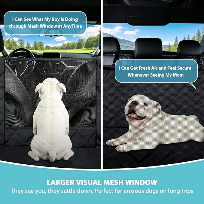 Dog Car Seat Cover for Back Seat | Mesh Window & Safety Belt | 100% Waterproof Dog Hammock for Safe Travel with Side Door Protectors | Non-Slip, Scratchproof Pet Rear Seat Cover for Car, SUV,Truck - Image 2