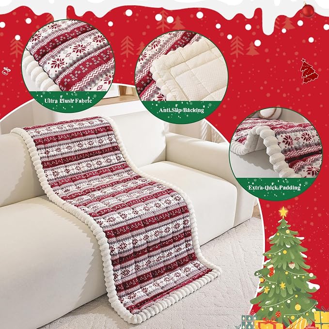 VClife Fuzzy Anti-Slip Dog Couch Cover for Christmas, Burgundy, 27.6 x 59.1 | Soft Thick Couch Covers for 2 Cushion Couch Sofa Pet Friendly, Scratch Resistant Sofa Cover Washable Dog Furniture Protector - Image 4