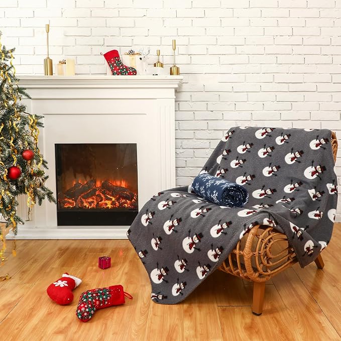 Preboun 24 Pack Bulk Christmas Soft Fleece Blankets 50 x 60 Inch Bulk Lightweight Warm Fleece Throw Blankets for Pet Bed Sofa Couch Office Wedding Gifts Travel (Snowflakes and Snowmen) - Image 6