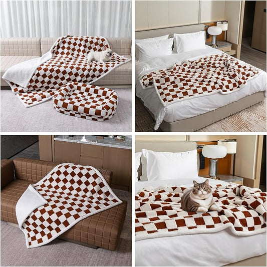 Waterproof Pet Blanket,Checked Jacquard Pets Throw Dog Blankets Dog Bed Covers Couch Sofa Stylish for Puppy Cats Washable Reversible Furniture Protection Covers (Coffee Check,S) by Unknown