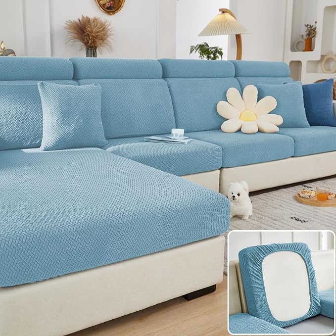 Couch Cushion Covers & Couch Cover for Sectional Sofas, Reversible Non-Slip Sofa Slipcovers, Washable Pet Proof Home Decor Protector (Sea Blue, Back Cover M) by Unknown
