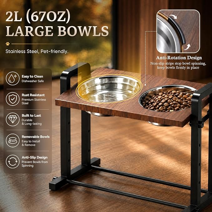 CZPET Elevated Dog Bowls, Angle&Height Adjustable, 2L Stainless Steel Bowls | Tilted Platform (0°, 7.5°, 15°) Dog Bowl Stand, Stable & Sturdy Metal Raised Dog Feeding Station, For Large Medium Small Dogs - Image 4