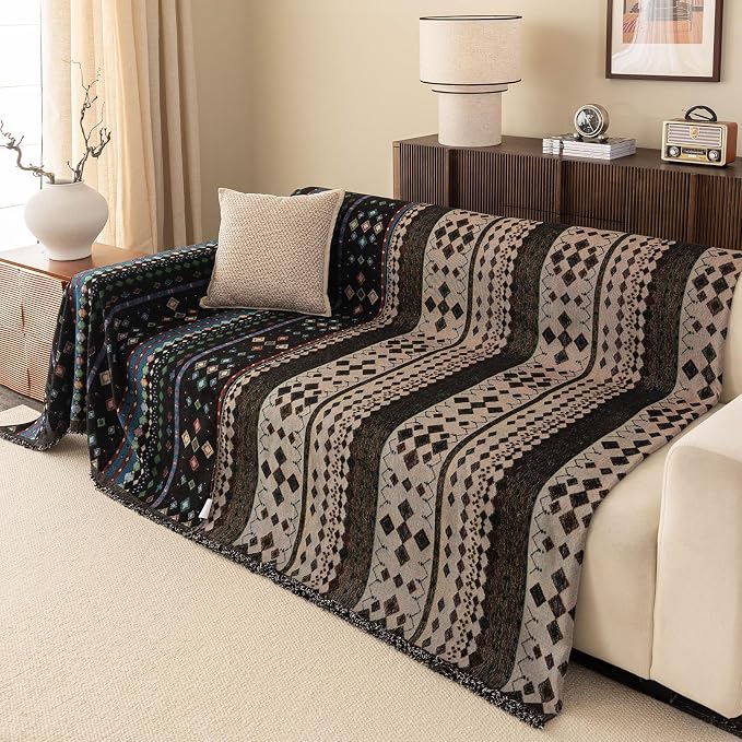 ROOMLIFE Couch Cover 3 Cushion Sofa, Washable Non Slip Furniture Sofa Protector Cover, Soft Chenille Sofa Slipcovers Sectional L Shape Dogs Couch Cover Throw Blanket with Tassels 71''X150'' - Image 6