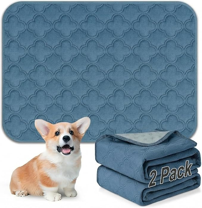 FunFurry Washable Pee Pads for Dogs - 2 Pack Reusable Pee Pads，Waterproof Puppy Pads，Pet Training Pads，Super Absorbent with Dog Paw Shape Non-Slip Backing (Blue, 18" X 24" - 2 Pack) by FUNUPFURRYLIFE