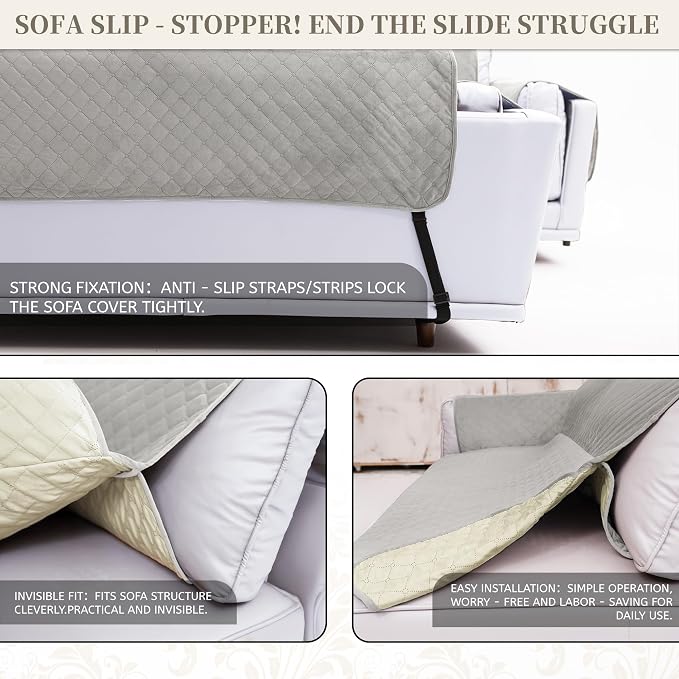 Sectional Couch Covers for Dogs 100% Waterproof Corner L Shaped Sofa Cover Pet Friendly Velvet Washable Anti Slip L Shape Modular Sofa Slipcover Protector with Pockets (Light Gray, Small) - Image 5
