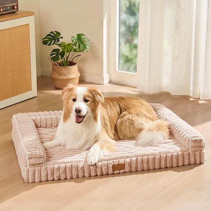 Orthopedic Calming Large Dog Bed Pet Sofa Bed 36''X24'' Beige | 3-Sided Pet Couch Large Sized Dog, Soft Egg-Crate Foam Dog Mat, Waterproof Removable Washable Cover, Nonskid Bottom Cat Bed by Unknown