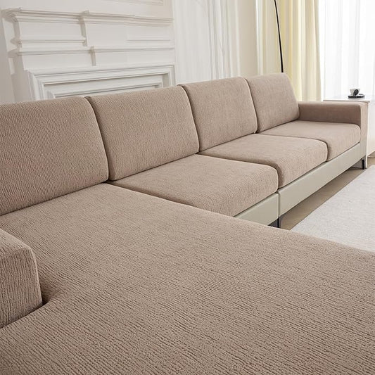 Couch Cushion Covers Sectional Couch Covers Stretch Washable Soft Seat Cushion Covers Furniture Protector Sofa Slipcovers for Pets(Khaki,3 Pieces Seat Covers or Back Covers) by Jialudora