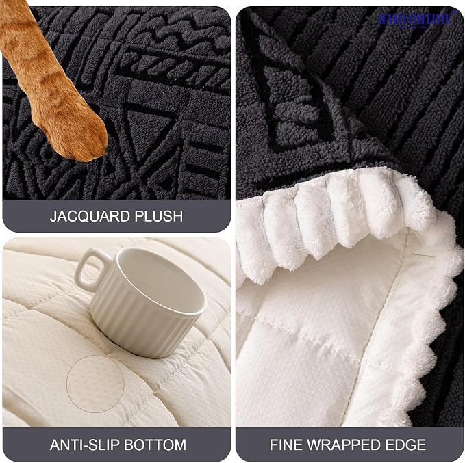 HANDONTIME Boho Couch Cushion Covers for Dogs Plush Couch Cover Washable Non-Slip Dog Sofa Cover Pet Couch Protector Fuzzy Geometric Sofa Slipcovers Dog Mat for Sofa Couches(Dark Grey, 27.6" x 82.7") - Image 3