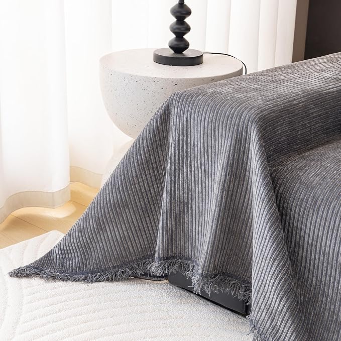 DREAMINGO Modern Minimalist Sofa Covers Washable Pet Furniture Protector Couch Cover for Dogs Cozy Chenille Couch Cover Blanket Stripe Textured Sectional Couch Slipcovers (Large, Dark Grey) - Image 5