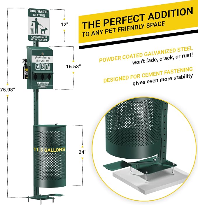 Pet Waste Station with Pedal - Includes 600 Roll Bags & 50 Can Liners - Glow in the Dark Dog Waste Station with Dog Poop Sign, Bag Dispenser, Hand Sanitizer Bottle & Outdoor Trash Can with Lid - Image 5