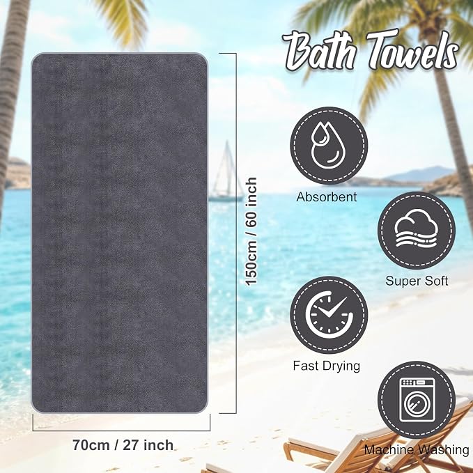 SmoothNovelty 8 Pack Microfiber Bath Towels Bulk 27'' x 60'' Oversized Bath Towel Highly Absorbent Extra Large Shower Sheets Soft Drying for Beach Pool Bathroom Salon Party(Simple,Grey) - Image 2