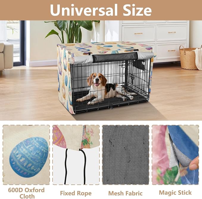 Dog Crate Cover Kennel Cover for Dog Cages Breathable for Wire Cage Indoor Outdoor Easter Gnomes Eggs Beige - Image 4