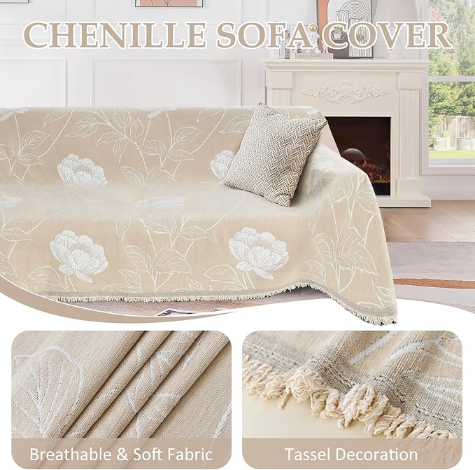1OO% Waterproof Sectional Couch Covers for Dogs L Shaped Corner Sofa Cover Washable Chenille Sofa Slipcovers Blanket Modern Jacquard Pet Furniture Protector (91"x276", Beige Flower) - Image 6