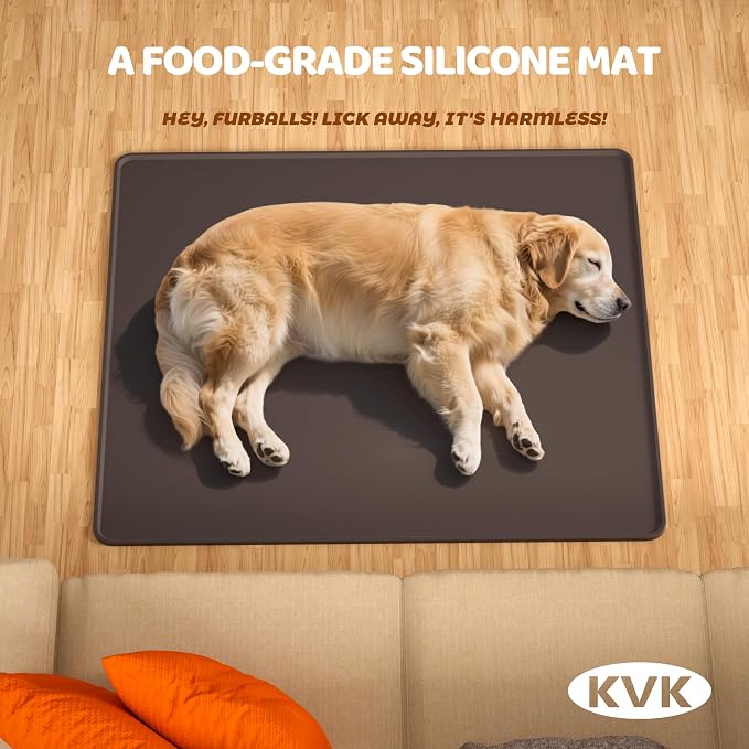 KVK Extra Extra Large Silicone Dog Food Mat 39.4×43.3in and 128oz Silicone Bag Set, Super Size Waterproof Pet Feeding Mat & Container, Non-Slip, Chew-Resistant Floor Protection (Dark Grey&Clear) - Image 3