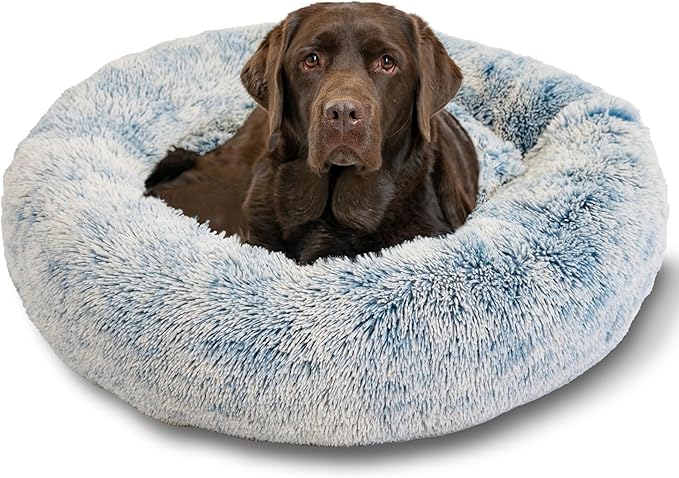 Best Friends by Sheri The Original Calming Donut Dog Bed for Large Dogs up to 100 lbs, Shag Faux Fur, Denim Blue, 36" x 36" by BestFriendsbySheri