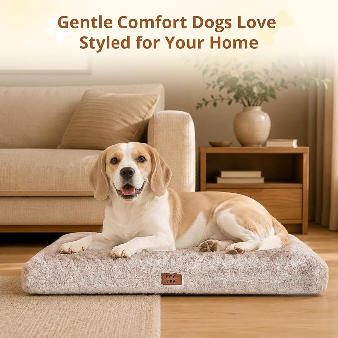 EGOHOME Dog Bed for Medium Dogs, Shredded Memory Foam, Washable, Non-Slip | Balanced Support Foam, CertiPUR-US, Removable Washable Cover, Rose Velvet, Dog Crate Bed & Kennel Pad, 29 x 21 Inch, Beige - Image 9