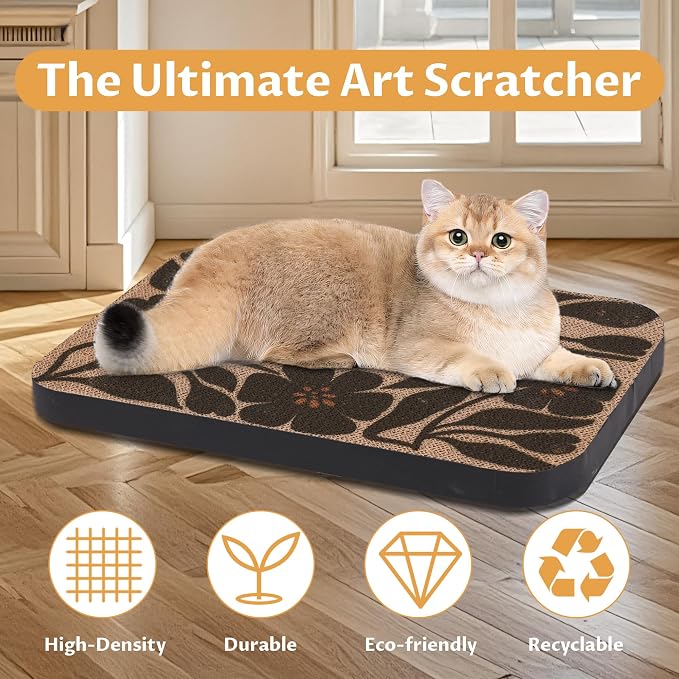 2 Pack Cat Wall Scratcher, Art Cat Scratching Board for Cats | Wall Mounted Cat Scratch Pad, Water-Based Ink, Hook&Loop Strips, Floor or Wall Use, 16.7x11x1 Inch, Black & White 4 - Image 4