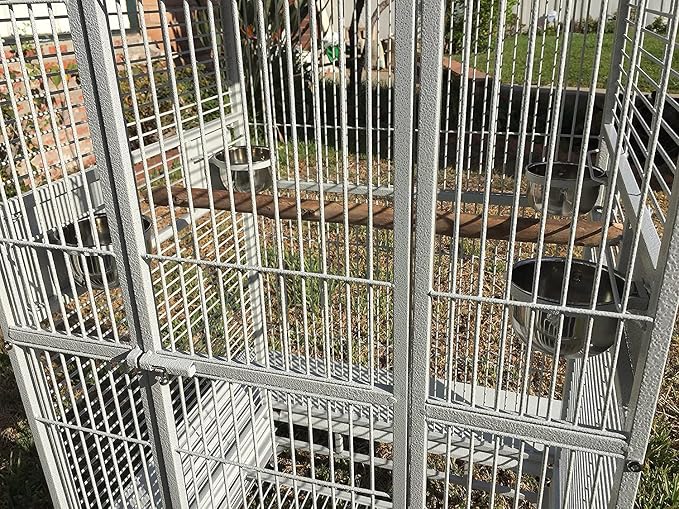 Extra Large Wrought Iron Open/Close Play Top Bird Parrot Cage, Include Metal Seed Guard Solid Metal Feeder Nest Doors Overall Dimensions: 35.25" Wx29.5"x62"H(with Seed Skirt) - Image 6