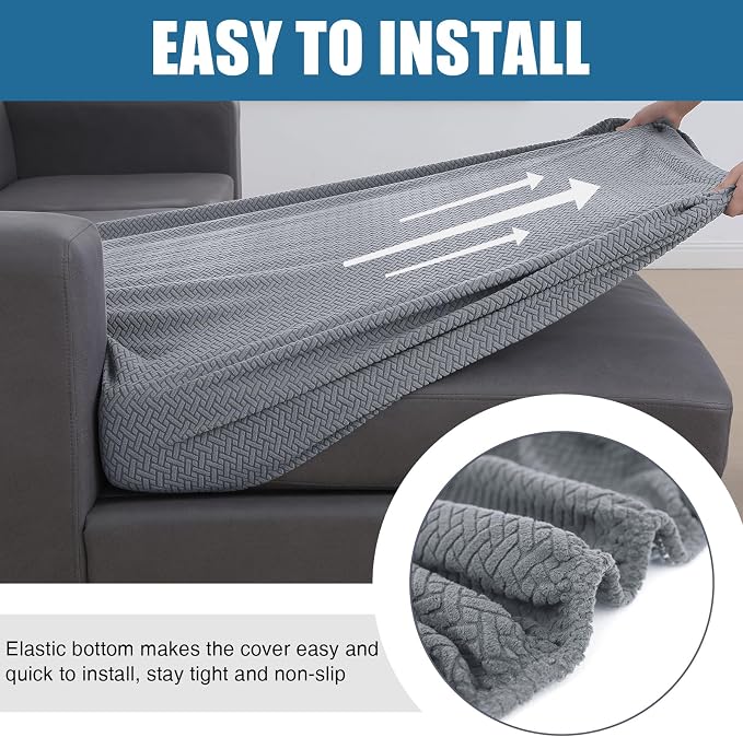 Smiry Waterproof Couch Cushion Covers, L Shape Sectional Couch Covers | Stretch Jacquard Chaise Lounge Sofa Slipcover, Washable Elastic Furniture Protector for Pets, Chaise XL, Light Grey - Image 4