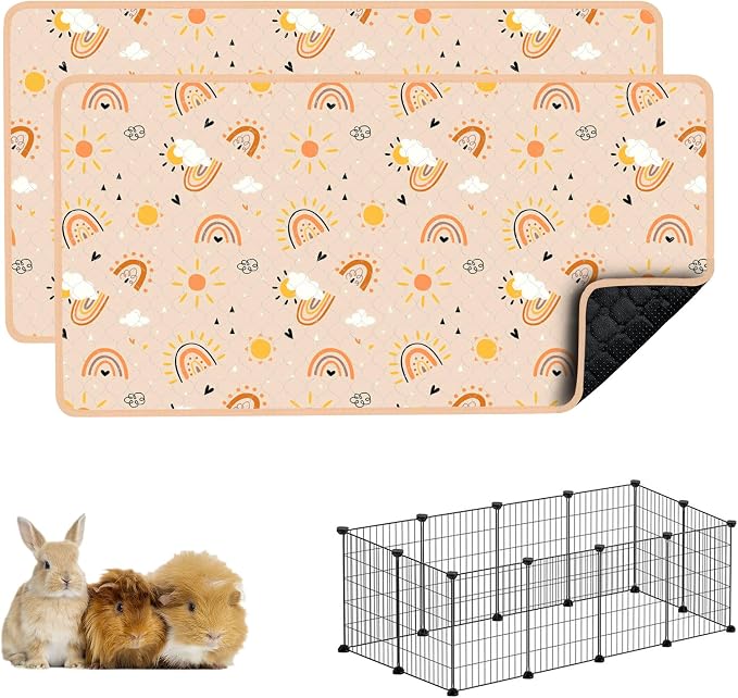 Guinea Pig Cage Liners, 59x31in 2 Pack Washable Guinea Pig Bedding, Waterproof Reusable & Anti Slip, Super Absorbent Guinea Pig Pee Pad for Small Animal, Rabbit, Bunny, Fit for C&C Cage, Pink by cimiycob