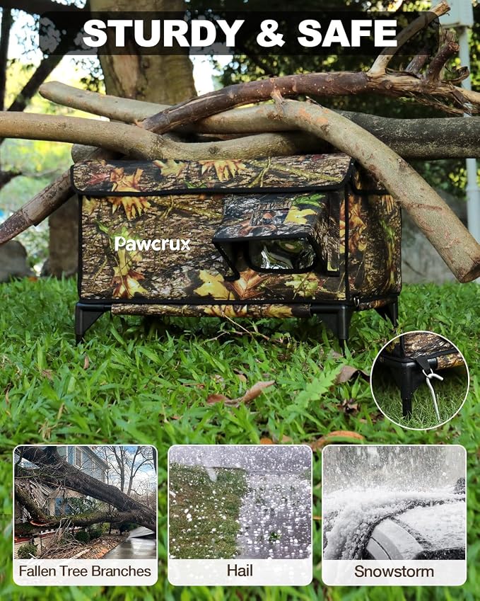 Weatherproof Heated Cat House for Outdoor in Winter, Heated Cat Bed Kitty Shelter with Cat Heating Pad, Insulated & Safe Escape Door, Warm House for Outside Stray Cat (Leaf Color, 17"x25"x17") - Image 3