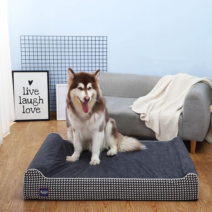 Laifug Orthopedic Dog Beds for Large Dogs,7" Memory Foam Dog Beds,Durable Water Proof Liner Removable and Washable, Nonskid Bottom, Black and White Plaid 50"x36"x10" - Image 3