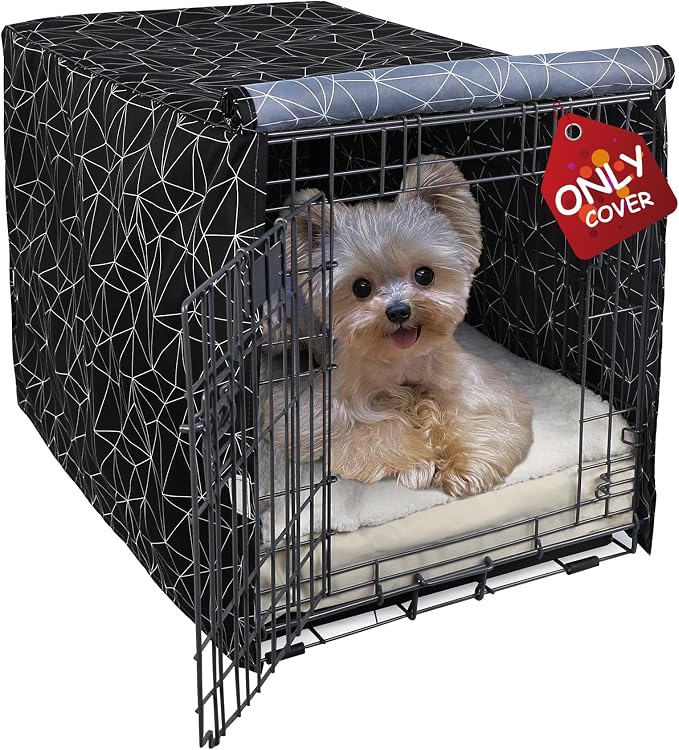 Explore Land Pattern Dog Crate Cover for 18 Inches Wire Cage, Heavy-Duty Polyester 1 2 3 Doors Standard Metal Pet Kennel Enclosure (Brief Polygonal) by ExploreLand