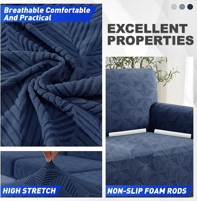 YEMYHOM 1 Piece Stretch Oversized Couch Covers for 4 Seat, Jacquard Extra Large Sofa Cover with Non-Slip Elastic Bottom, Thickened Slipcover Furniture Protector for Dogs Pets (X-Large, Navy） - Image 3