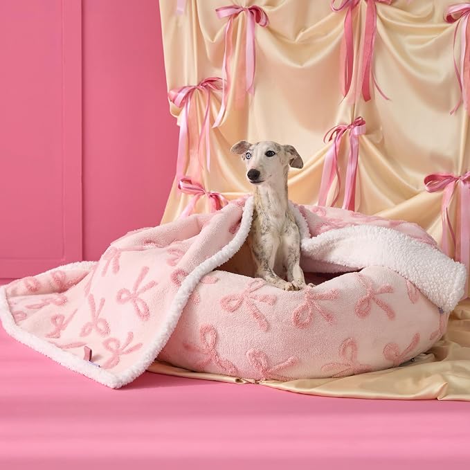 LE SURE Waterproof Dog Blankets for Medium Dogs Cute 3D Jacquard,30x40 | Puppy Blanket for Cat Aesthetic Gift, Warm Soft Sherpa Throw Washable, Reversible Pet Couch Protector, Pink Taffy by Lesure